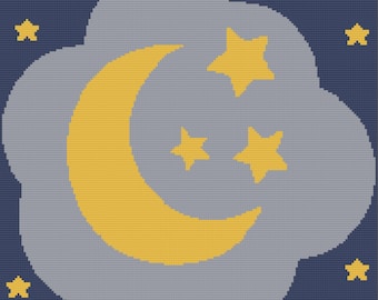 Moon and Stars Baby Afghan SC / TSS Crochet Pattern, Written Row Counts for single crochet and tunisian simple stitch