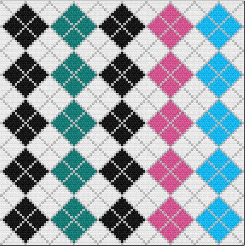 Argyle Afghan C2C Crochet Pattern, Written Row Counts, C2C Graphs, Corner to Corner, Crochet Pattern, C2C Graph image 2