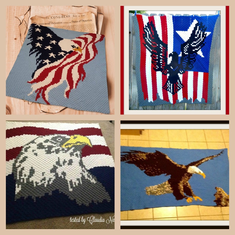 Corner to Corner Crochet Pattern Set of 5 Eagle Afghan Patterns Written Row Counts C2C Graph C2C Crochet Pattern C2C Graphs