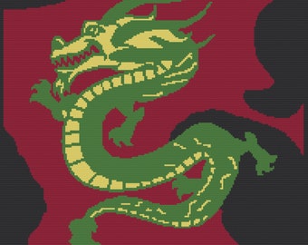 Japanese Dragon Afghan SC / TSS Crochet Pattern, Written Row Counts for single crochet and tunisian simple stitch
