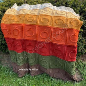 Pumpkin Squares Afghan Bobble Stitch Crochet Pattern, Written Row by Row, Color Counts, Instant Download, Graphgan Pattern