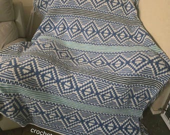 Diamonds in the Buff Afghan, Overlay Mosaic Crochet Pattern, Graph and Written Row by Row Included