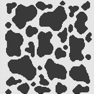 May include: Black and white abstract pattern with irregular shapes resembling cow spots.