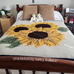 Sunflower Afghan, SC or TSS Crochet Pattern, Graph and Written Row by Row Included
