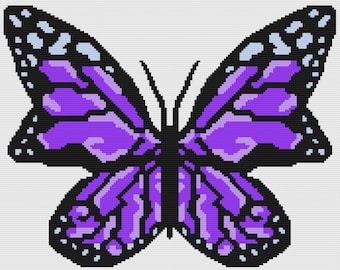 Butterfly in Purples Afghan SC / TSS Crochet Pattern, Written Row Counts for single crochet and tunisian simple stitch