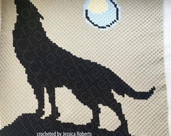 Wolf Howling at the Moon Afghan C2C Crochet Pattern, Written Row by Row, Color Counts, Instant Download, C2C Graph, C2C Pattern, C2C
