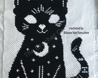 Celestial Cat Afghan Mini C2C Crochet Pattern, Written Row by Row Color Counts, Instant Download
