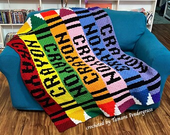 Crayon Afghan C2C Crochet Pattern, Written Row Counts, C2C Graphs, Corner to Corner, Crochet Pattern, C2C Graph