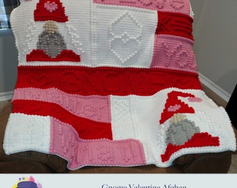 Gnome Valentine Afghan Bobble Stitch Crochet Pattern, Written Row by Row, Color Counts, Instant Download, Graphgan Pattern, Graphgan