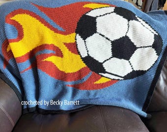 Flaming Soccer Ball Afghan Crochet Pattern: SC/TSS Written Row Counts