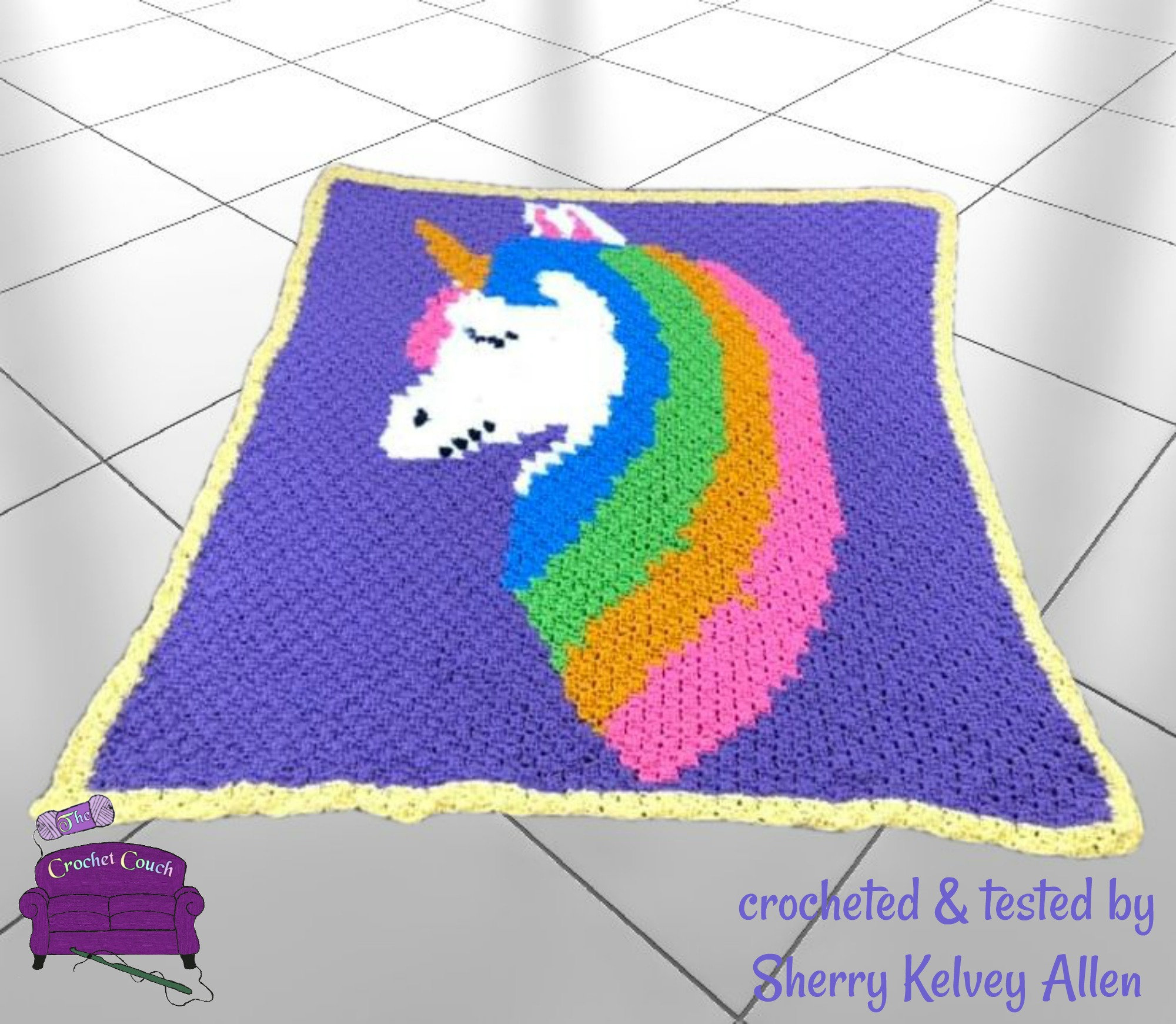 Unicorn Head Blanket, C2C Crochet Pattern, Written Row Counts, C2C
