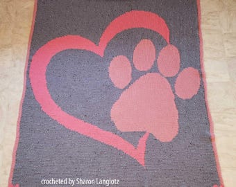 Paw in Heart Afghan Crochet Pattern: SC / TSS Graphs (PDF Pattern)