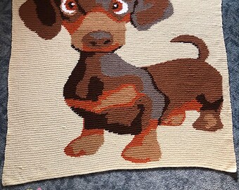 Dachshund Pup Afghan SC or TSS Crochet Pattern, Graph and Written Row by Row Included
