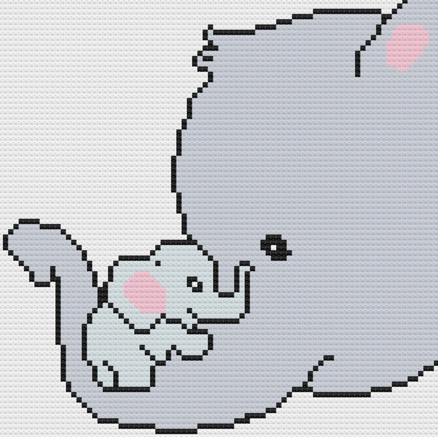 Elephant Holding Baby Afghan, C2C Crochet Pattern, Written Row by Row