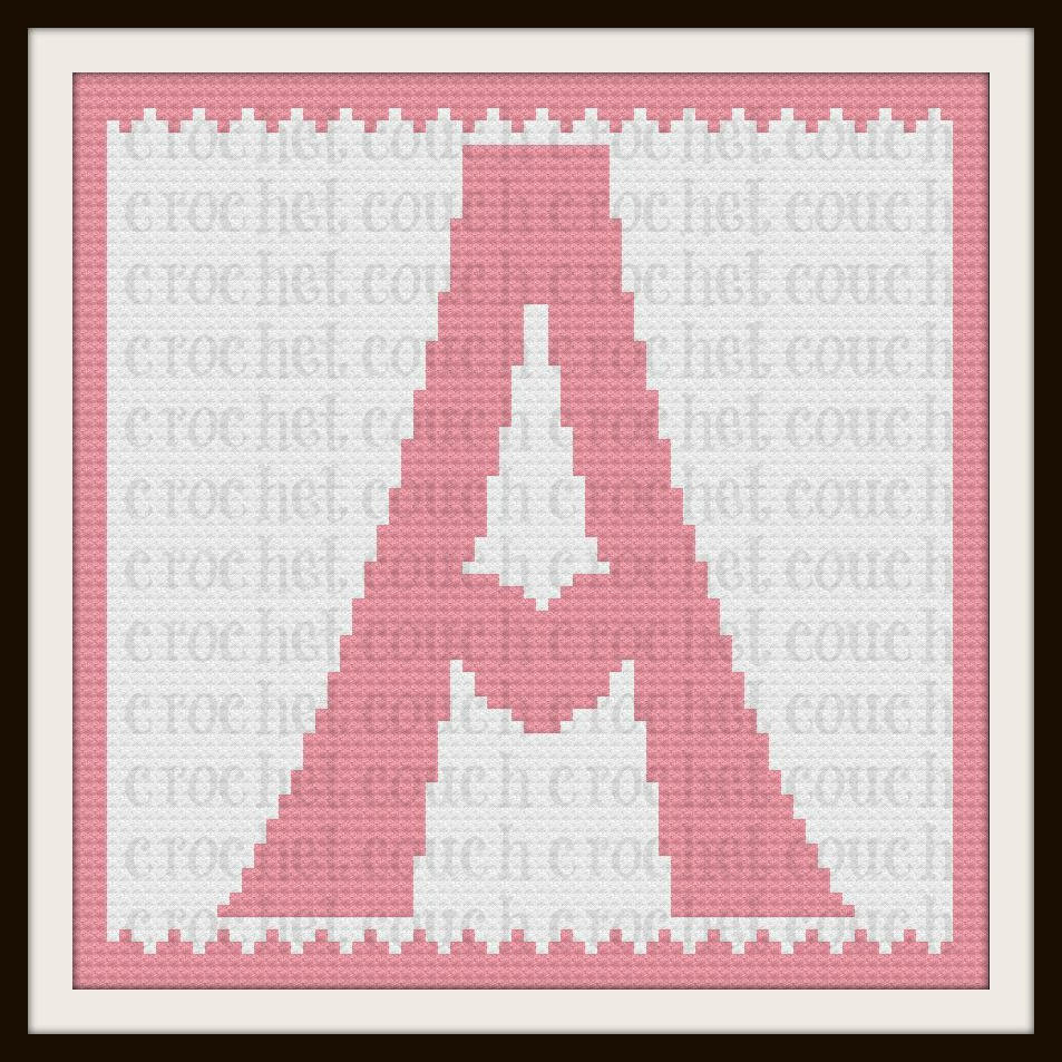 letter a heart afghan c2c crochet pattern written row