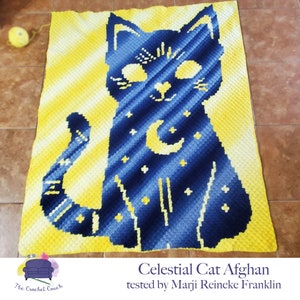 Celestial Cat Afghan Mini C2C Crochet Pattern, Written Row by Row Color Counts, Instant Download