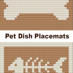 Dog and Cat Dish Mat, C2C Crochet Pattern, Written Row Counts, C2C Graphs, Corner to Corner, Crochet Pattern, C2C Graph