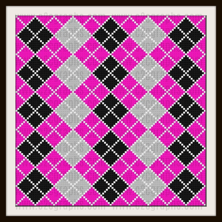 Argyle Afghan Crochet Pattern, 4 Color, C2C Crochet