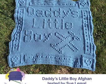 Daddy's Little Boy Baby Afghan Bobble Stitch Crochet Pattern, Written Row by Row, Color Counts, Instant Download, Graphgan Pattern