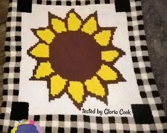 Sunflower Checkered Afghan C2C Crochet Pattern, Written Row by Row, Color Counts, Instant Download, C2C Graph, C2C Pattern, C2C Crochet