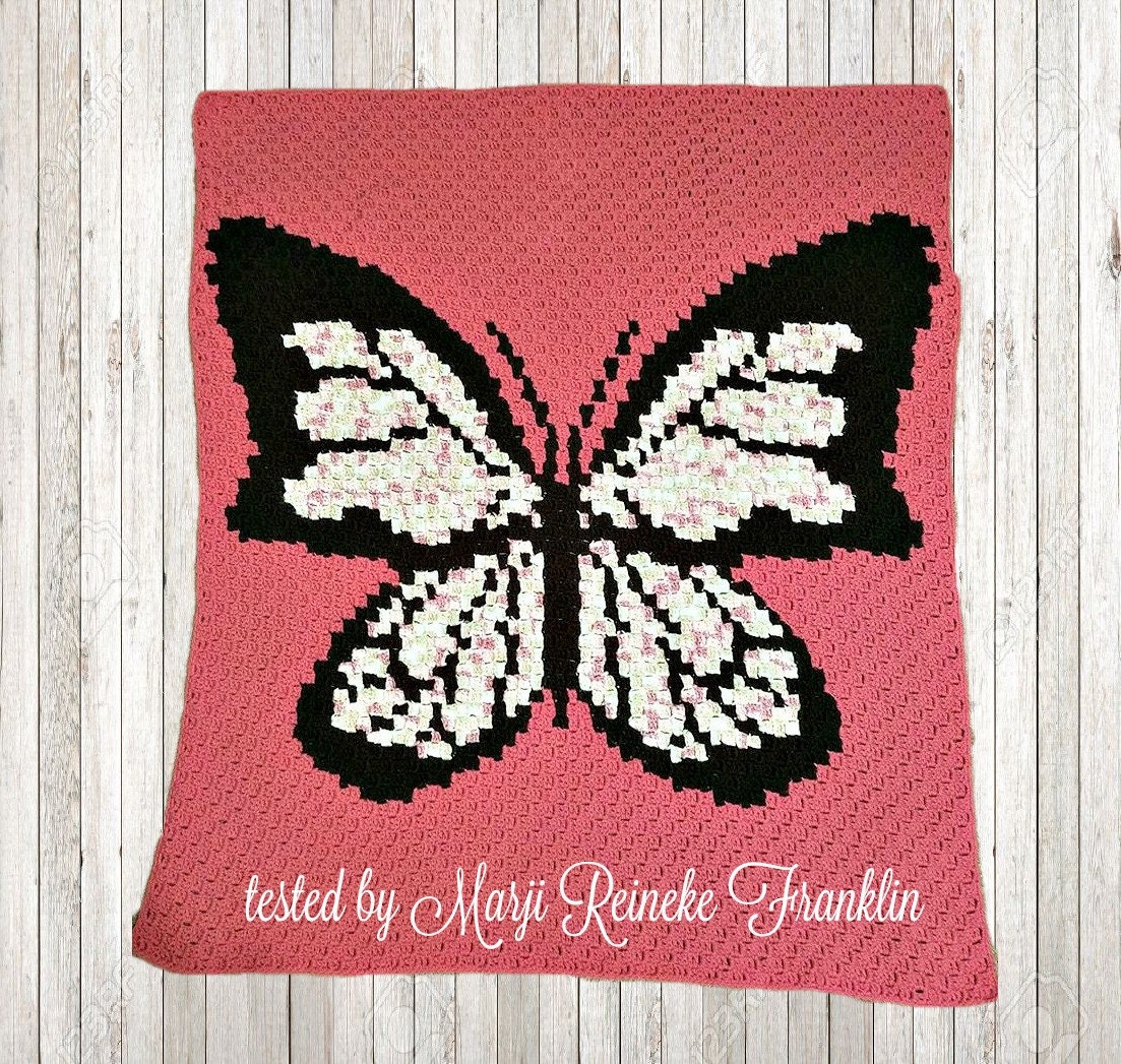 Butterfly Afghan Coral, C2C Crochet Pattern, Written Row Counts, C2C