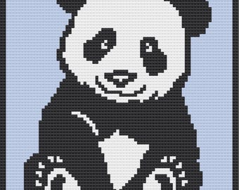 Panda Sits Pretty Afghan, Cute Panda Blanket Crochet Pattern,  C2C Crochet Pattern, Graph and Written row by row color counts included