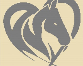 Horse Head Heart Afghan , SC / TSS Crochet Pattern, Written Row Counts, sc tss Graphs, Corner to Corner, Crochet Pattern