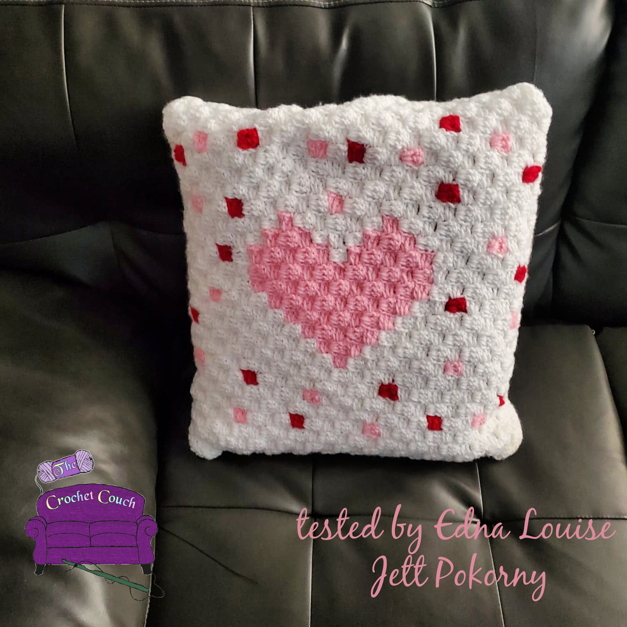 Polka Heart Pillow, C2C Crochet Pattern, Written Row by Row, Color