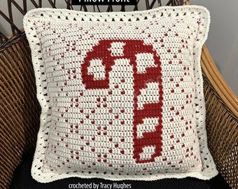 Candy Cane-tastic Christmas Pillow, Overlay Mosaic Crochet Pattern