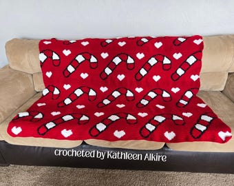 Candy Cane Afghan SC or TSS Crochet Pattern, Graph and Written Row by Row Included