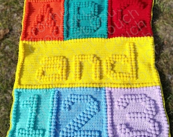 ABC AND 123 Baby Afghan Bobble Stitch Crochet Pattern, Written Row by Row, Color Counts, Instant Download, Graphgan Pattern, Graphgan