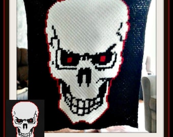 Skull Red Eyes Afghan C2C Crochet Pattern, Written Row Counts, C2C Graphs, Corner to Corner, Crochet Pattern, C2C Graph