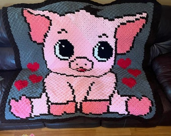 Piggy Love Kids Afghan C2C Graphgan Pattern, Written Row by Row, Color Counts, Instant Download, C2C Pattern, C2C Crochet Pattern, C2C