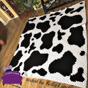 Cow Print LARGER SIZE Afghan C2C Crochet Pattern, Written Row Counts, C2C Graphs, Corner to Corner, Crochet Pattern, C2C Graph