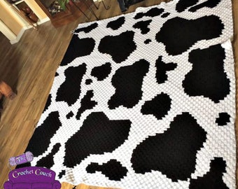 Cow Print, LARGER SIZE, Afghan, C2C Crochet Pattern, Written Row Counts, C2C Graphs, Corner to Corner, Crochet Pattern, C2C Graph