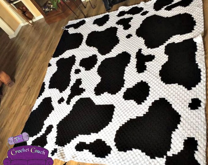 Featured listing image: Cow Print LARGER SIZE Afghan C2C Crochet Pattern, Written Row Counts, C2C Graphs, Corner to Corner, Crochet Pattern, C2C Graph