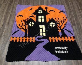Haunted House Blanket C2C Crochet Pattern, Written Row Counts, C2C Graphs, Corner to Corner, Crochet Pattern, C2C Graph
