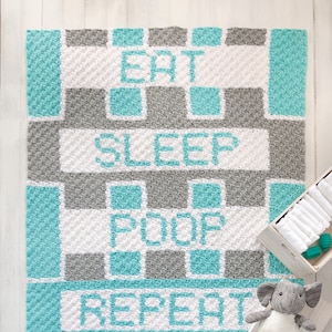 Eat Poop Sleep Repeat Baby Afghan C2C Crochet Pattern, Written Row Counts, C2C Graphs, Corner to Corner, Crochet Pattern, C2C Graph