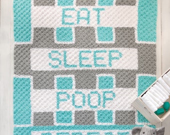 Eat Poop Sleep Repeat Baby Afghan C2C Crochet Pattern, Written Row Counts, C2C Graphs, Corner to Corner, Crochet Pattern, C2C Graph