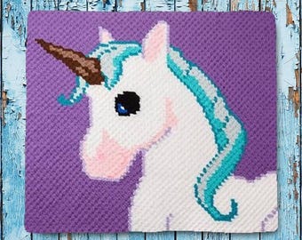 Unicorn Kids Afghan C2C Crochet Pattern, Graph and Written Row by Row Included