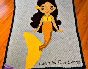 Mermaid Girl Afghan, C2C Crochet Pattern, Written Row by Row, Color Counts, Instant Download, C2C Graph, C2C Pattern, Graphgan Pattern