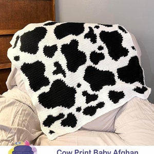 Cow Print Baby Afghan SC / TSS Crochet Pattern, Graph and Written row by row pattern for single crochet and tunisian simple stitch