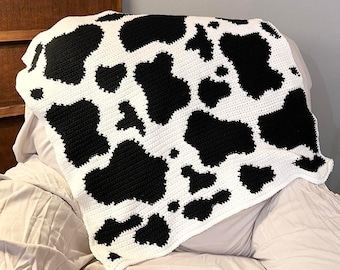 Cow Print Baby Afghan SC / TSS Crochet Pattern, Written Row Counts for single crochet and tunisian simple stitch