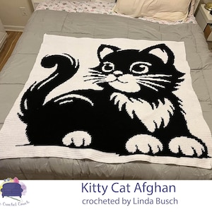 Kitty Cat Afghan, SC or TSS Crochet Pattern, Graph and Written Row by Row Included