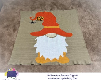 Halloween Gnome Afghan SC / TSS Crochet Pattern, Written Row Counts for single crochet and tunisian simple stitch