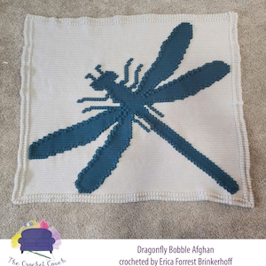 Dragonfly Afghan Bobble Stitch Crochet Pattern, Written Row by Row, Color Counts, Instant Download, Graphgan Pattern