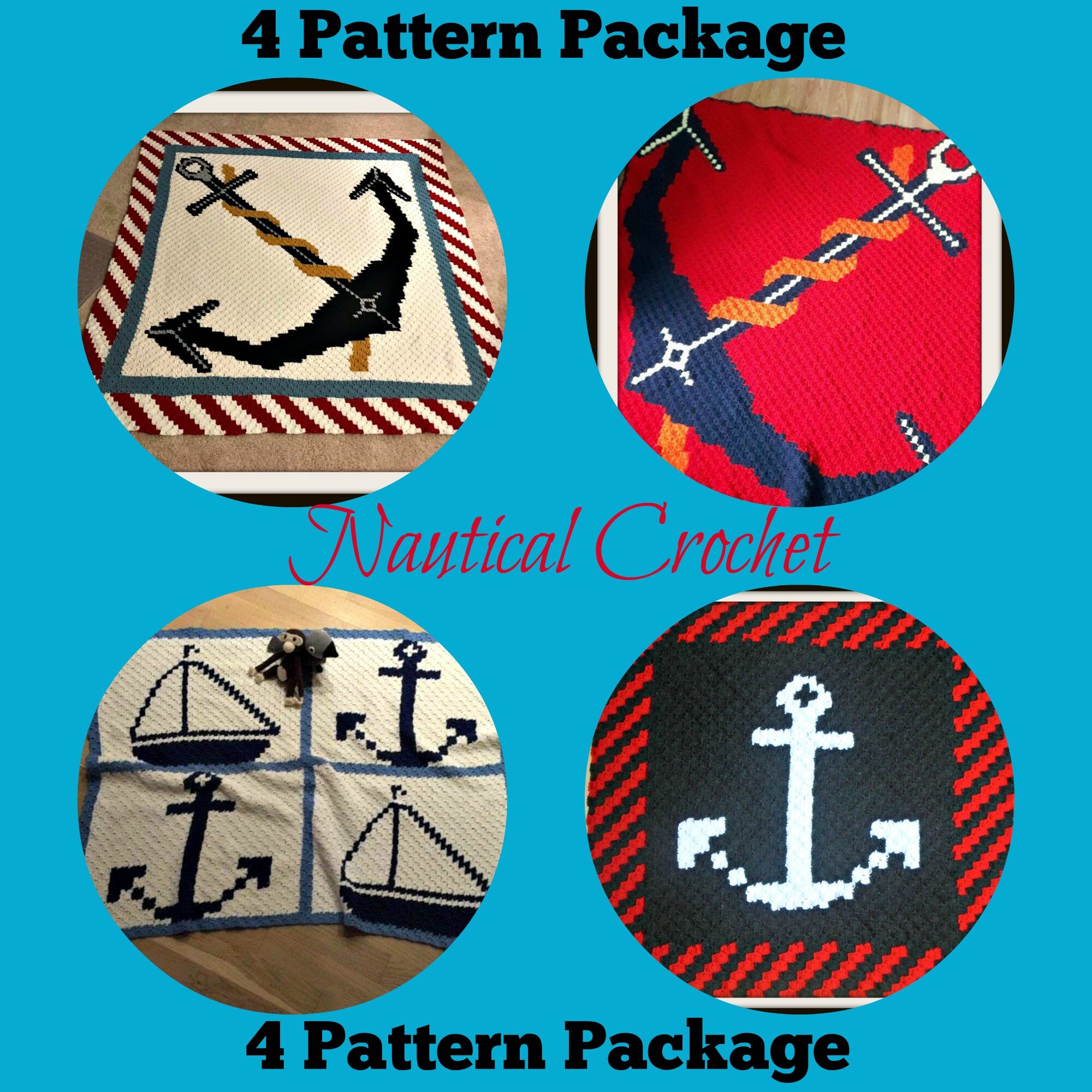 Nautical Crochet Package Set Of 4 Afghan C2C Crochet Pattern