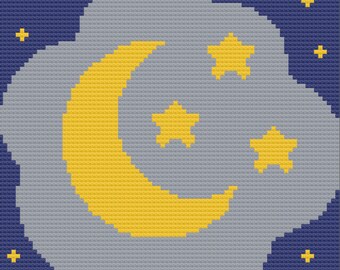 Moon and Stars Afghan, C2C Crochet Pattern, Written Row by Row, Color Counts, Instant Download, C2C Graph, C2C Pattern, Graphgan
