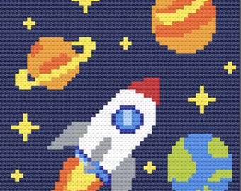 Rocket to the Stars Afghan, C2C Crochet Pattern, Graph and Written Row by Row Included