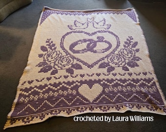 Promise of Forever Afghan Crochet Pattern, Overlay Mosaic Heart Rings Blanket (PDF)